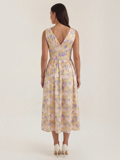 Women's Midi Summer Dress with Flowing Skirt