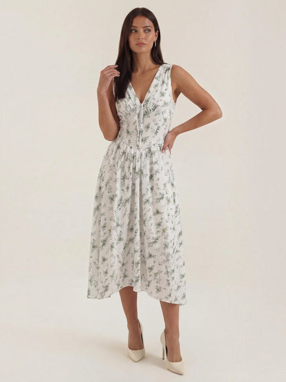 Women's Midi Summer Dress with Flowing Skirt