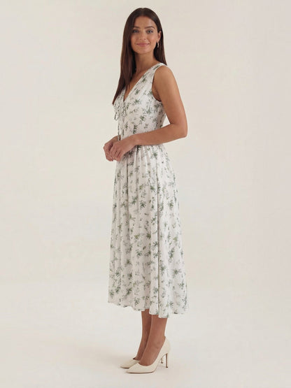 Women's Midi Summer Dress with Flowing Skirt