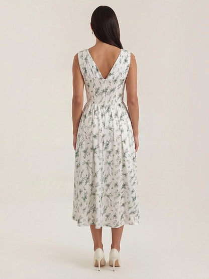 Women's Midi Summer Dress with Flowing Skirt