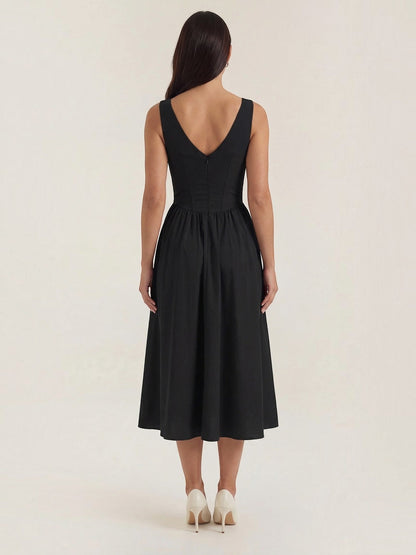 Women's Midi Summer Dress with Flowing Skirt