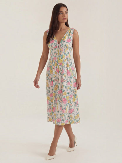 Women's Midi Summer Dress with Flowing Skirt