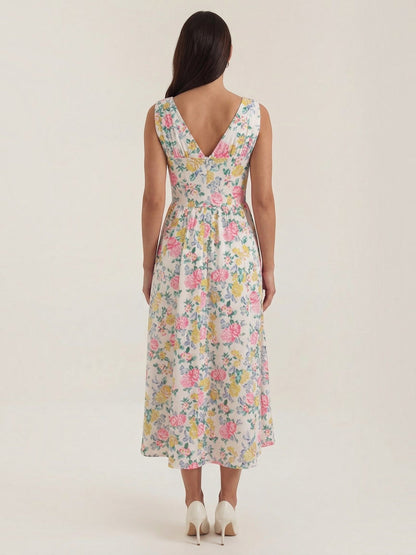 Women's Midi Summer Dress with Flowing Skirt