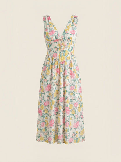 Women's Midi Summer Dress with Flowing Skirt