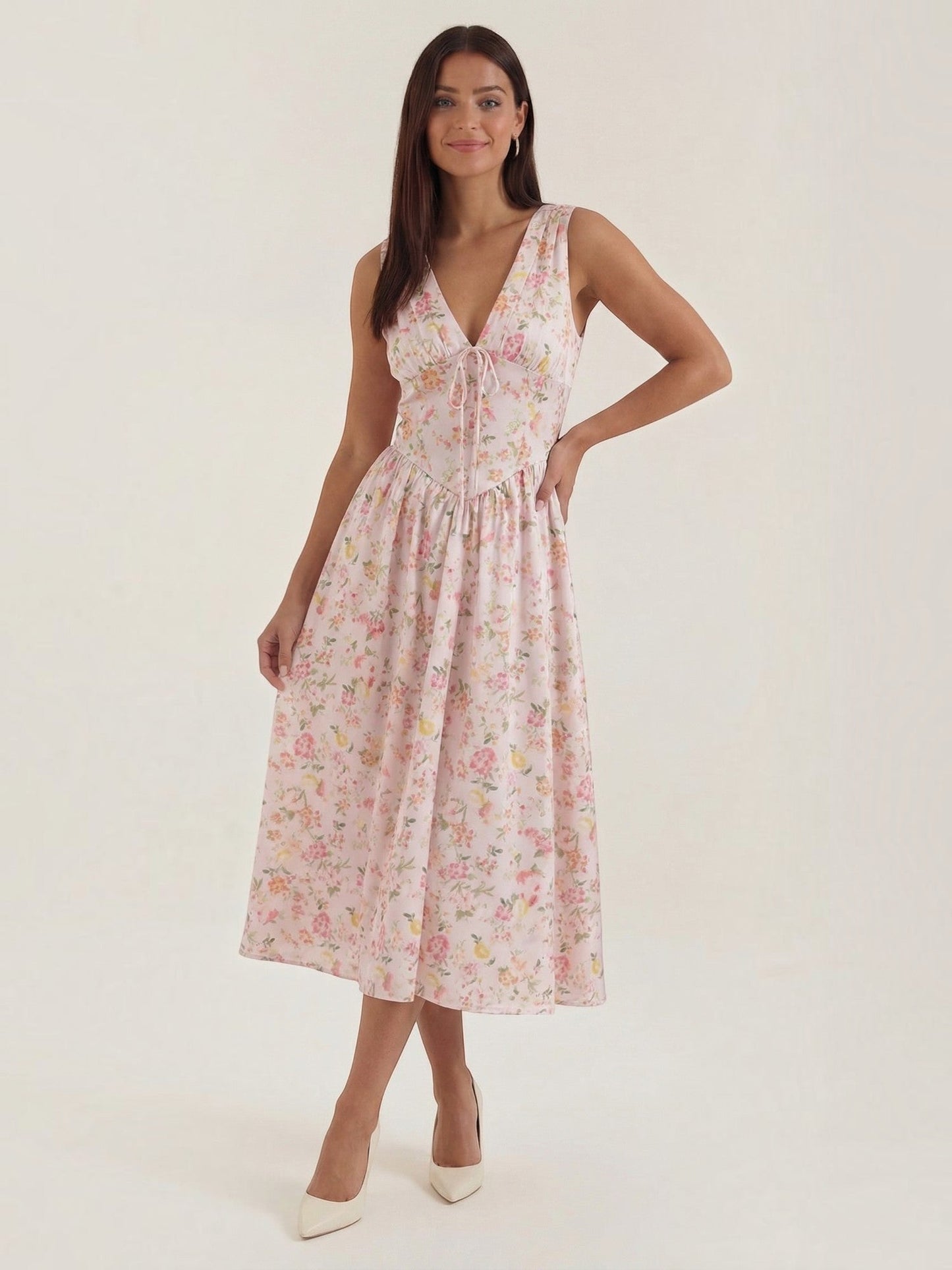 Women's Midi Summer Dress with Flowing Skirt