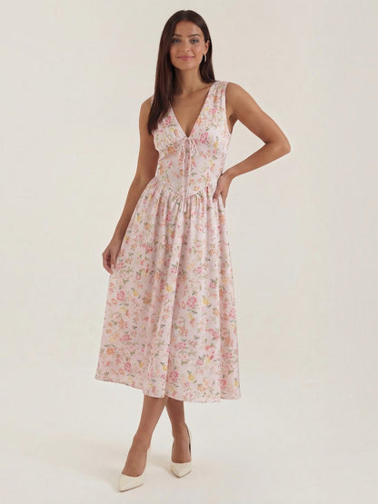 Women's Midi Summer Dress with Flowing Skirt