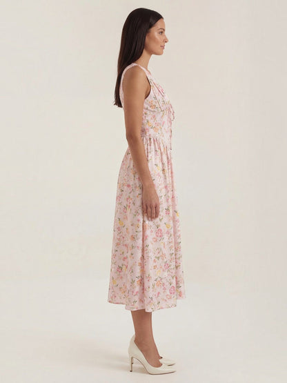 Women's Midi Summer Dress with Flowing Skirt