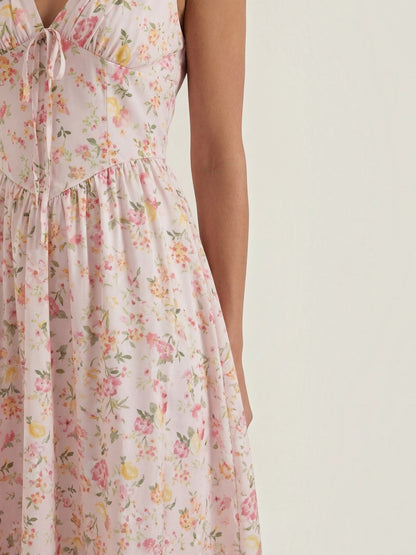 Women's Midi Summer Dress with Flowing Skirt