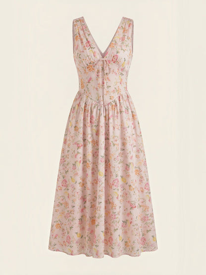 Women's Midi Summer Dress with Flowing Skirt