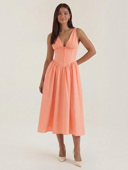 Women's Midi Summer Dress with Flowing Skirt