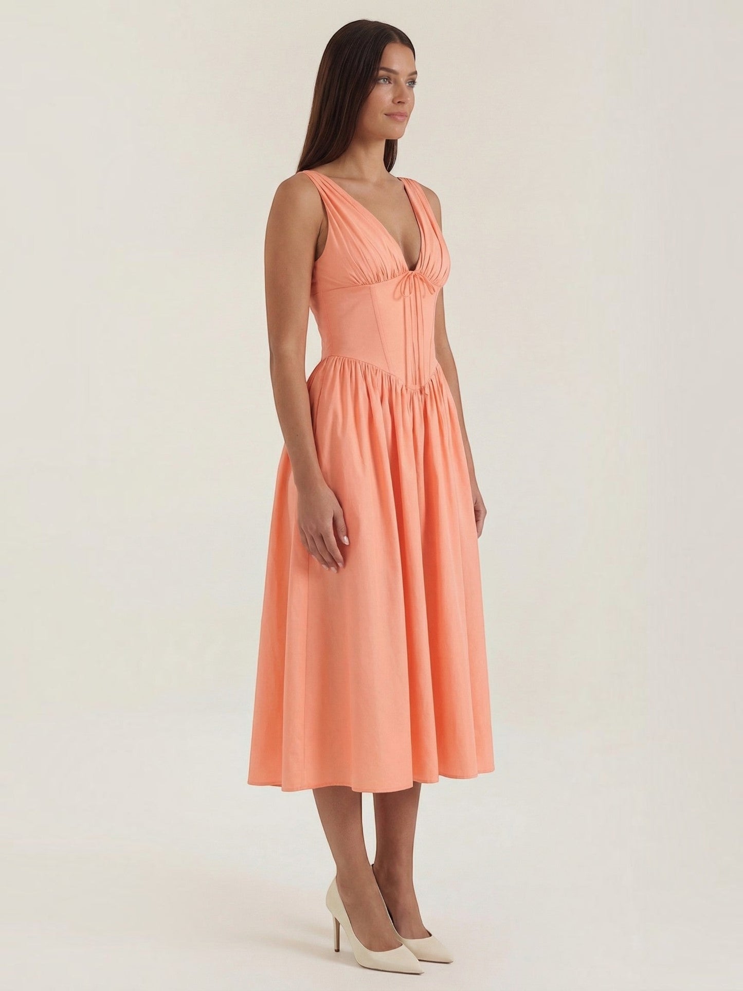 Women's Midi Summer Dress with Flowing Skirt