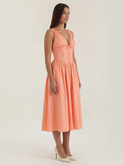 Women's Midi Summer Dress with Flowing Skirt