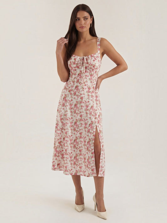 Amber | Women's Midi Summer Dress with Relaxed Fit, Summer - Red