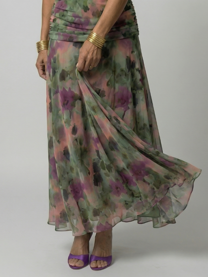 Women's Off Shoulder Flow Midi Dress with Draped Neckline and Gently Flared Skirt