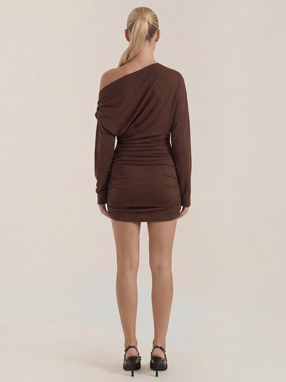 Women's Off Shoulder Mini Dress with Elastic Neckline