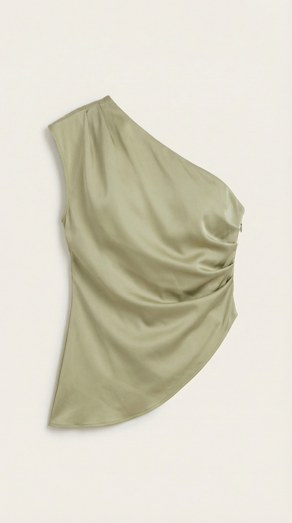 Women's Sleeveless One-Shoulder Top with Side Ruching and Asymmetric Hem