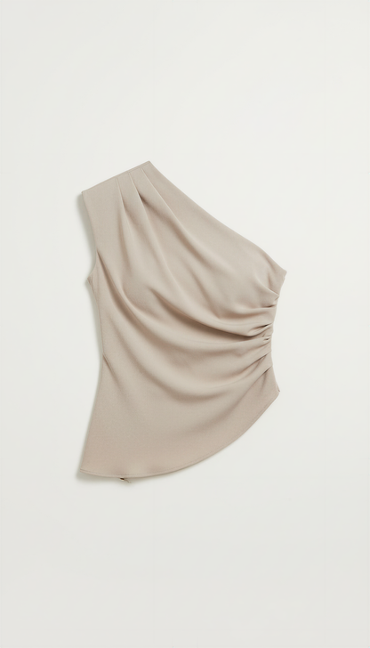 Women's Sleeveless One-Shoulder Top with Side Ruching and Asymmetric Hem
