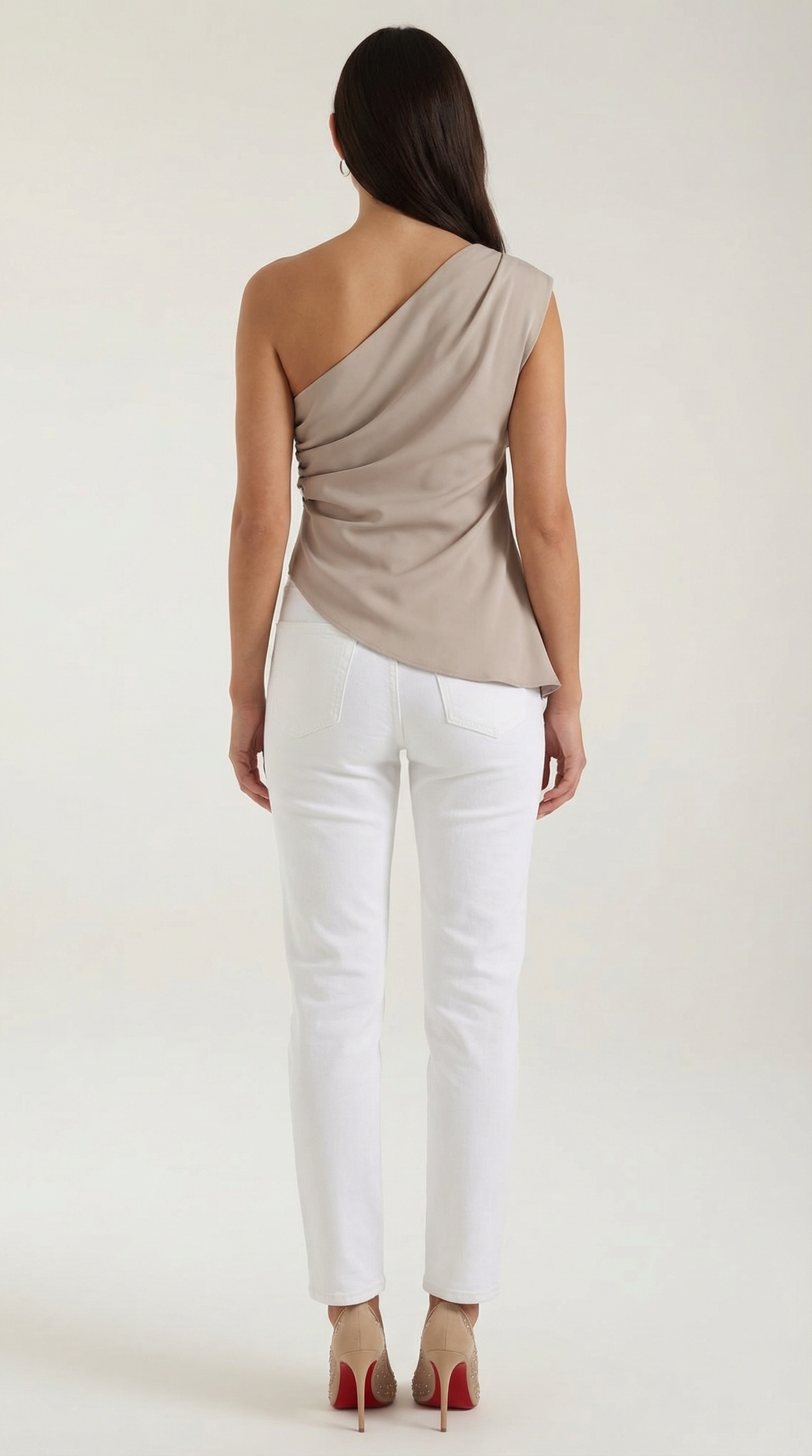 Women's Sleeveless One-Shoulder Top with Side Ruching and Asymmetric Hem