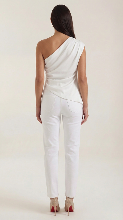 Women's Sleeveless One-Shoulder Top with Side Ruching and Asymmetric Hem