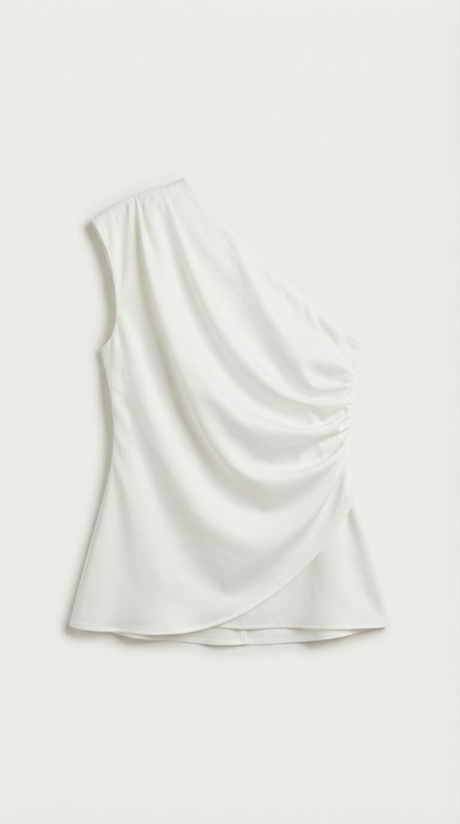 Women's Sleeveless One-Shoulder Top with Side Ruching and Asymmetric Hem