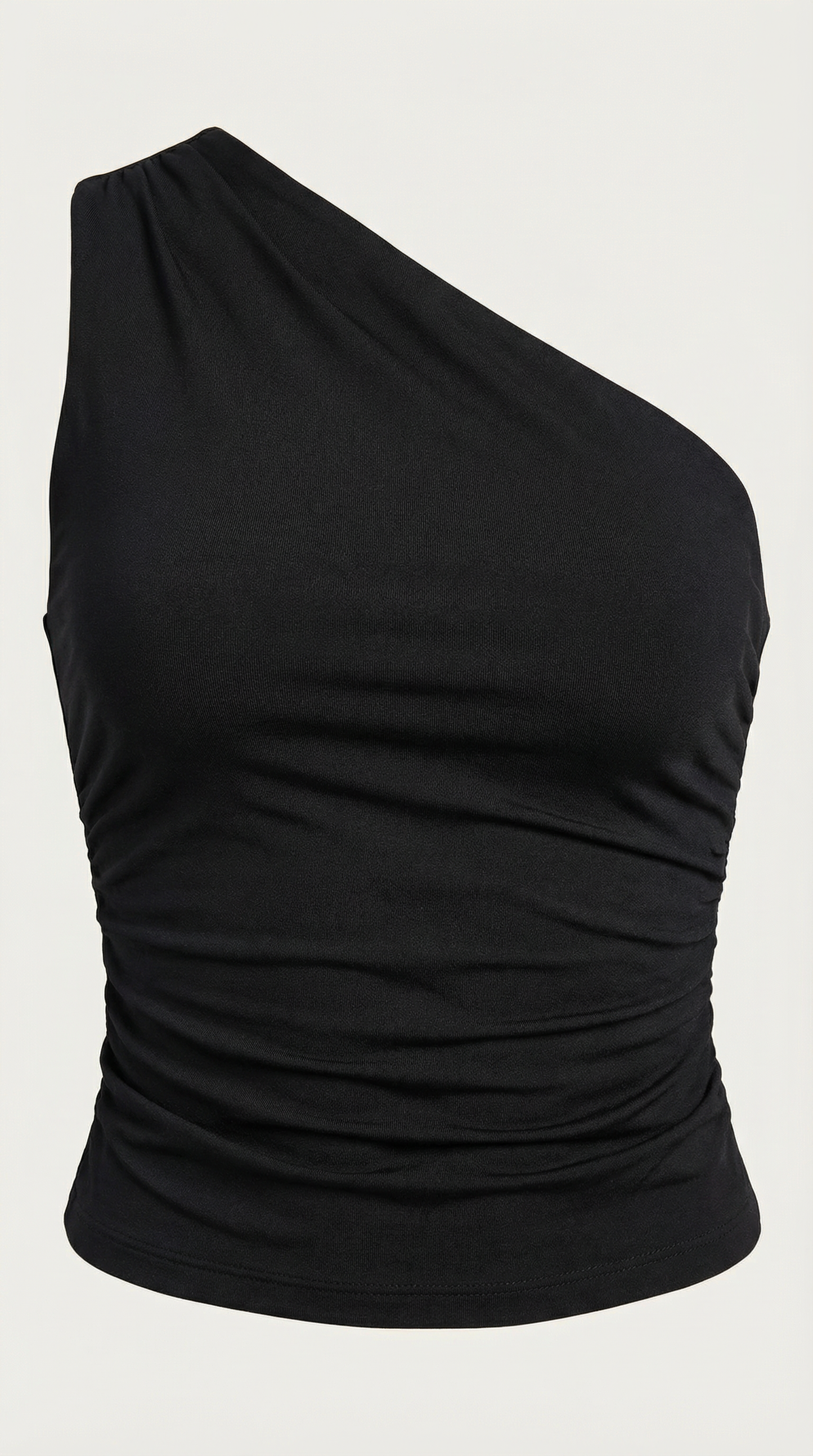 Women's Sleeveless One-Shoulder Top with Side Ruching and Fitted Cut