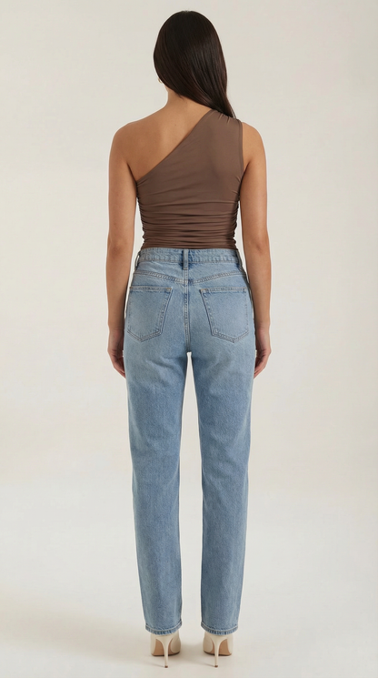 Women's Sleeveless One-Shoulder Top with Side Ruching and Fitted Cut
