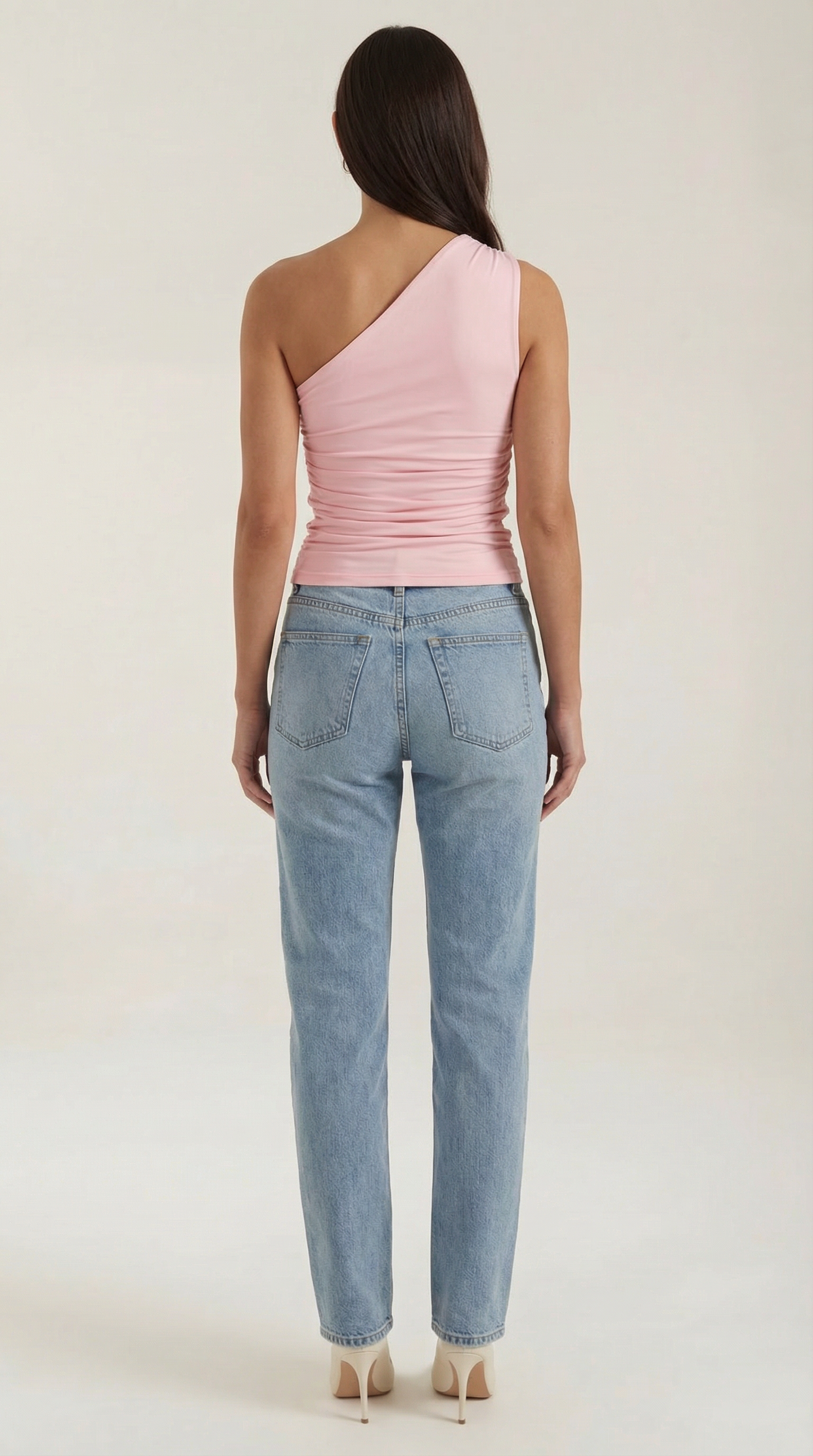Women's Sleeveless One-Shoulder Top with Side Ruching and Fitted Cut