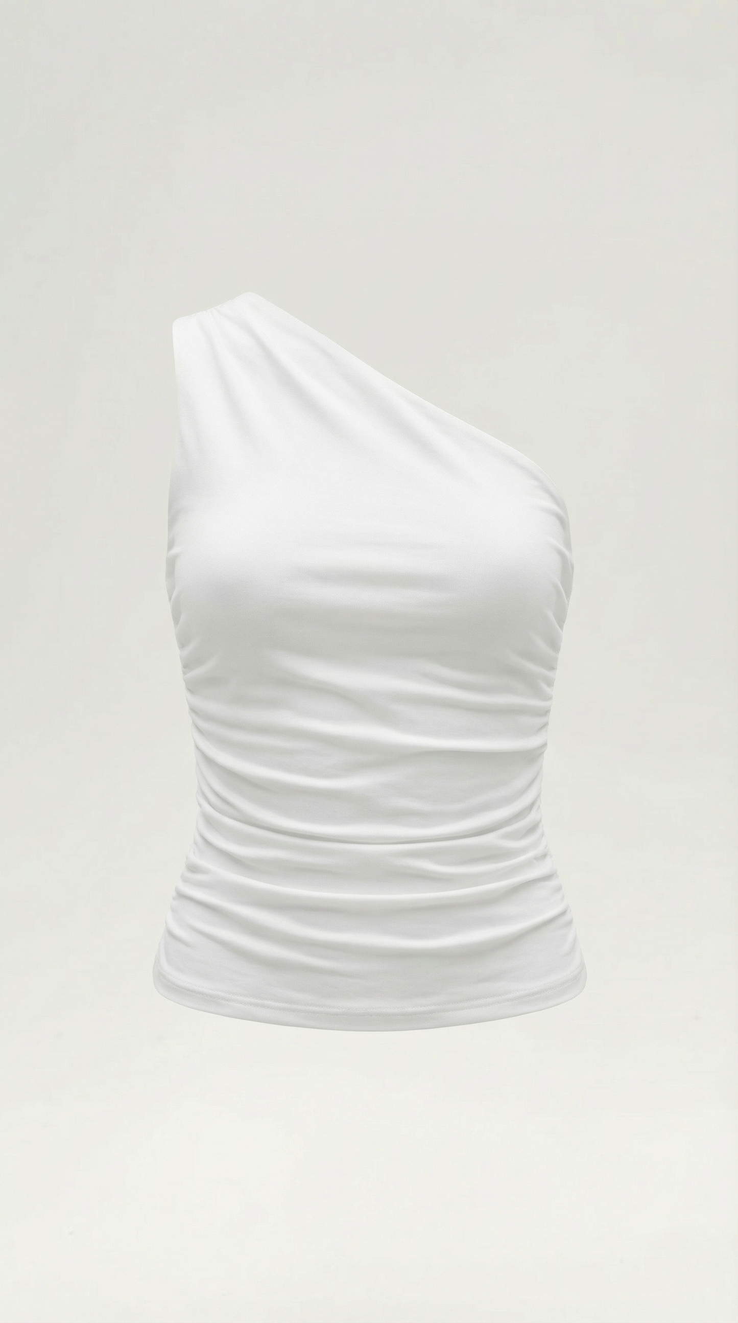 Women's Sleeveless One-Shoulder Top with Side Ruching and Fitted Cut