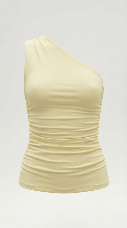 Women's Sleeveless One-Shoulder Top with Side Ruching and Fitted Cut