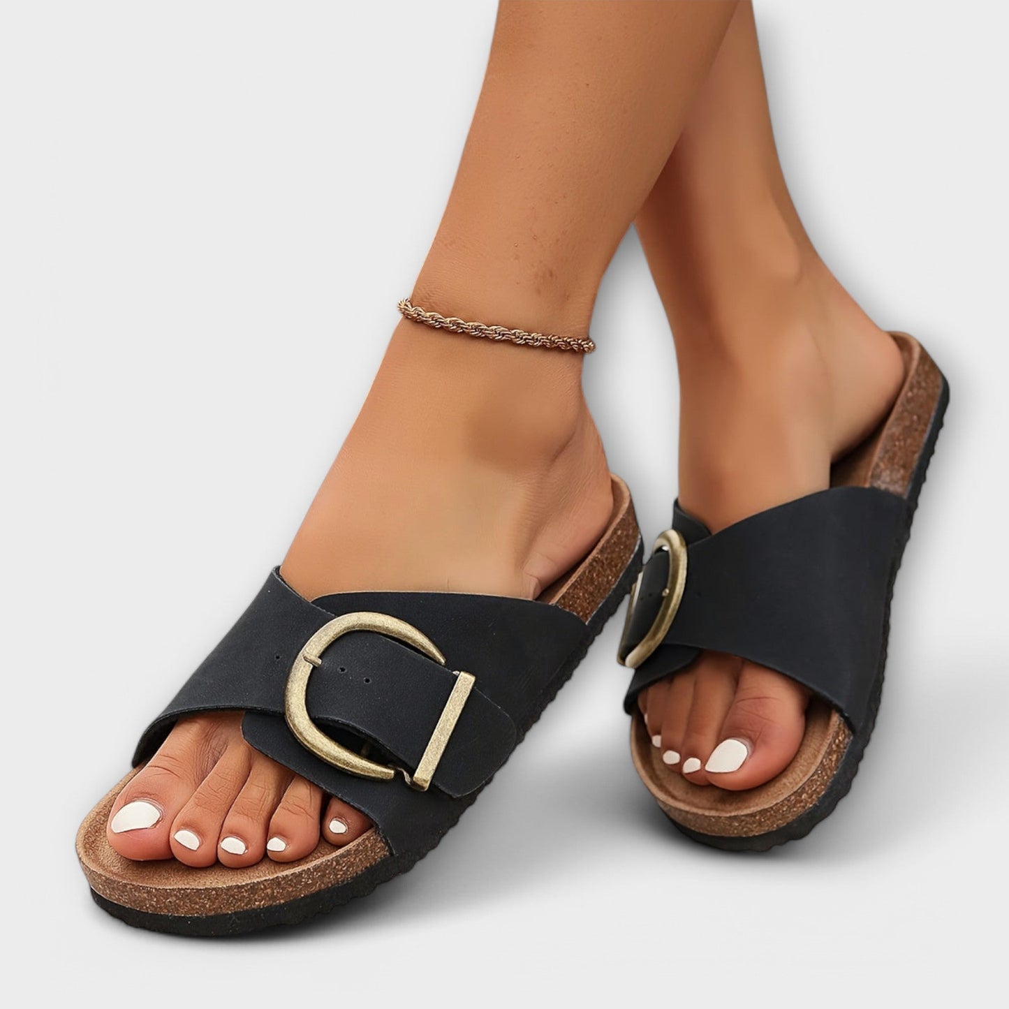 Women's Open Toe Orthopedic Sandals with Buckle Detail and Slip-On Entry