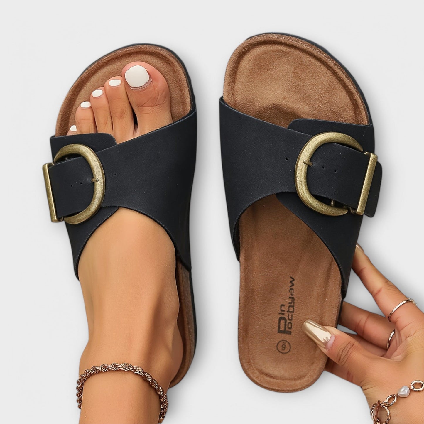 Women's Open Toe Orthopedic Sandals with Buckle Detail and Slip-On Entry