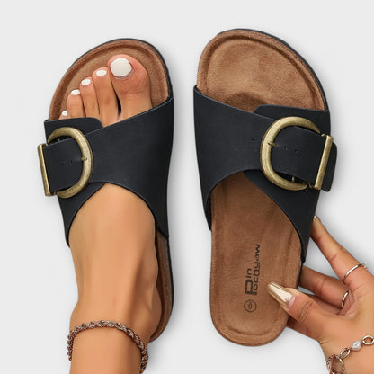 Women's Open Toe Orthopedic Sandals with Buckle Detail and Slip-On Entry