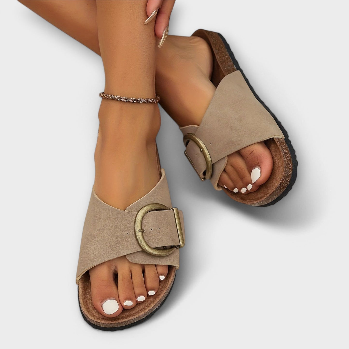 Women's Open Toe Orthopedic Sandals with Buckle Detail and Slip-On Entry