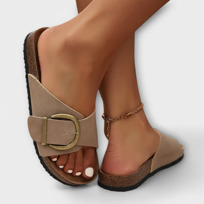 Women's Open Toe Orthopedic Sandals with Buckle Detail and Slip-On Entry
