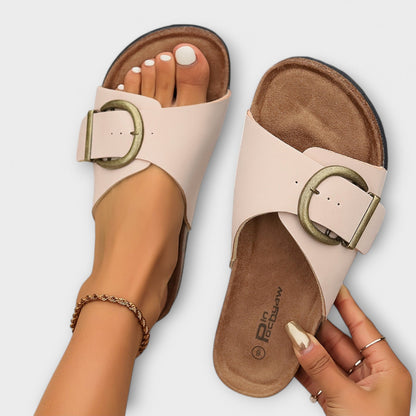 Women's Open Toe Orthopedic Sandals with Buckle Detail and Slip-On Entry