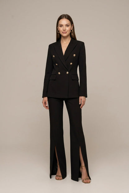 Women's Tailored Two-Piece Suit with Peaked Lapel Blazer and Wide-Leg Trousers