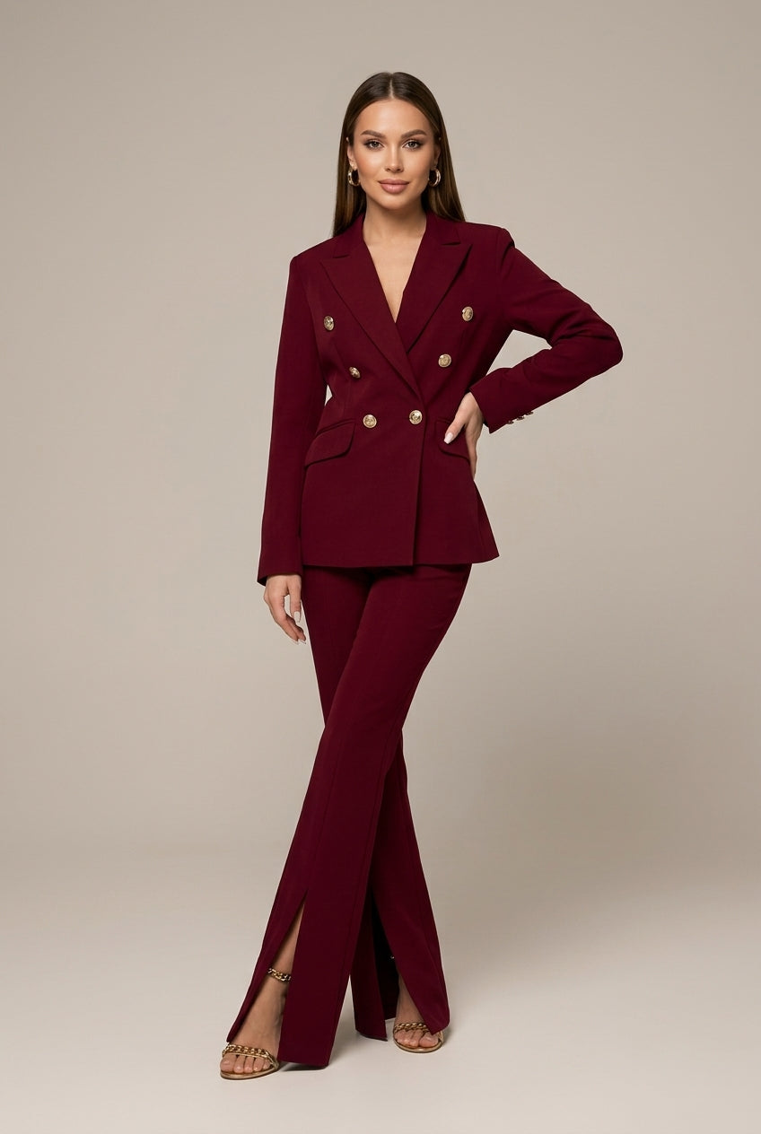 Women's Tailored Two-Piece Suit with Peaked Lapel Blazer and Wide-Leg Trousers