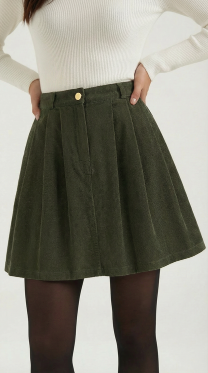 Women's Pleated Corduroy Mini Skirt