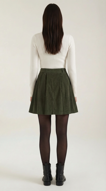 Women's Pleated Corduroy Mini Skirt