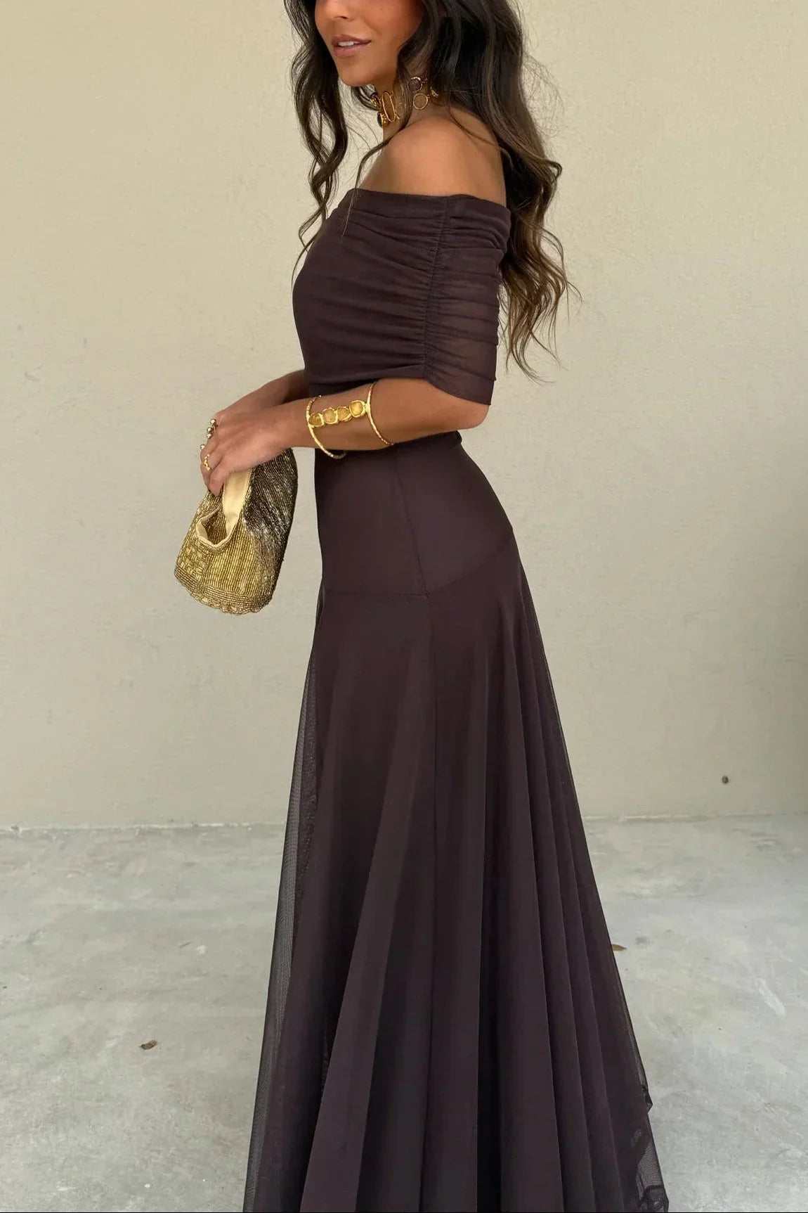 Women's Pleated One Shoulder Maxi Dress with Asymmetric Hem