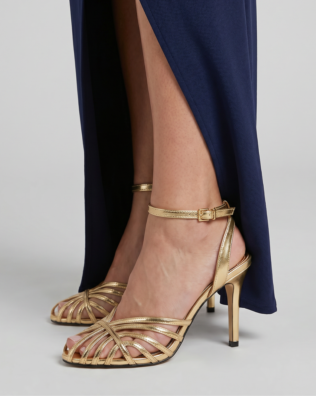 Women's Pointed Heel Sandals with Metallic Straps