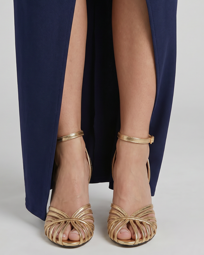 Women's Pointed Heel Sandals with Metallic Straps