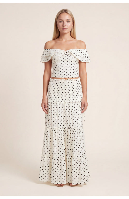 Silke | Women's Polka Dot Co-ord Set with Elegant Fitted Silhouette - White