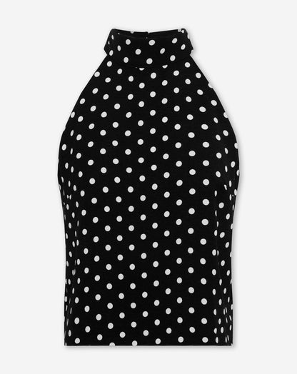 Women's Polka Dot Halter Top with Tie Neck and Backless Construction