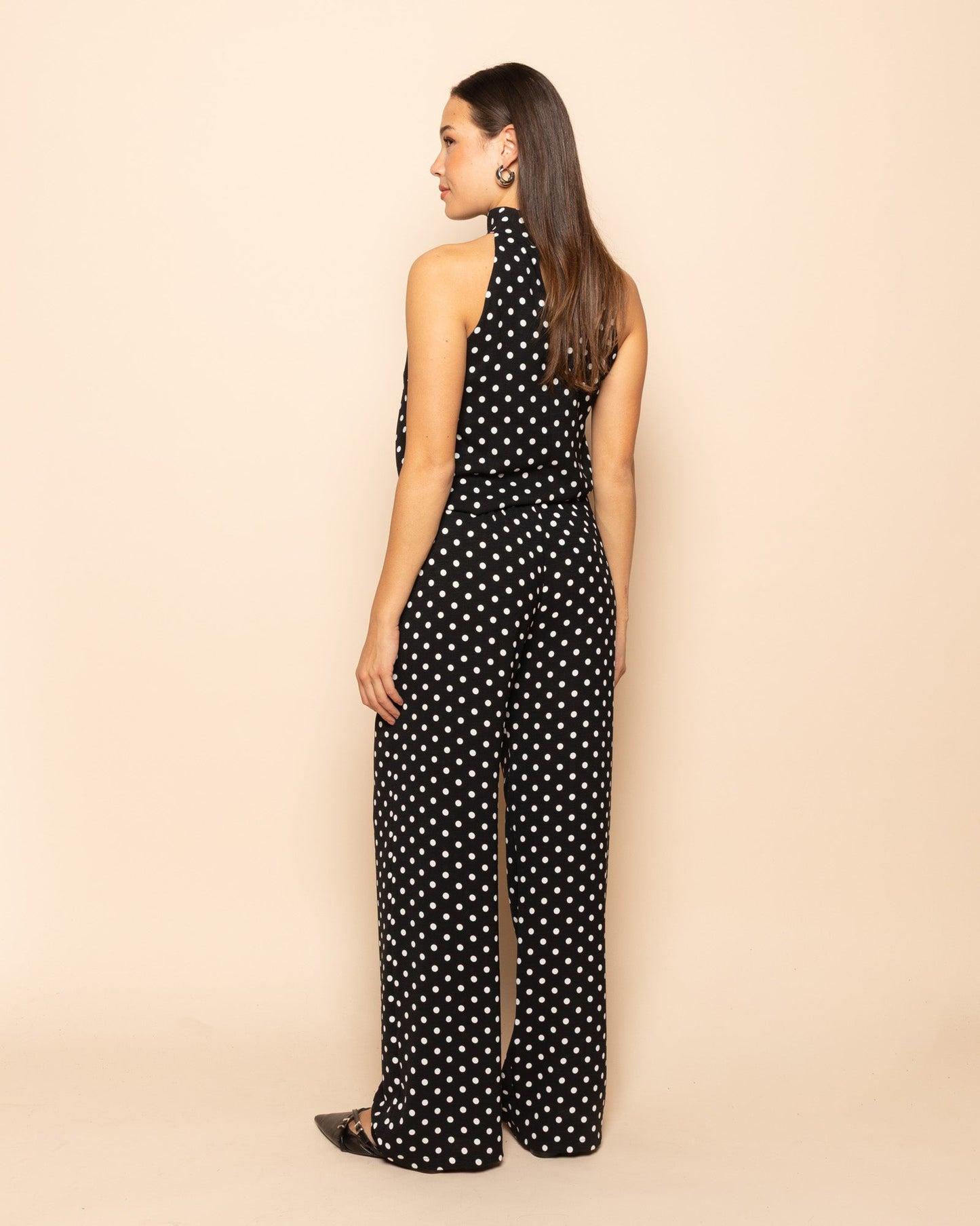 Women's Polka Dot Halter Top with Tie Neck and Backless Construction