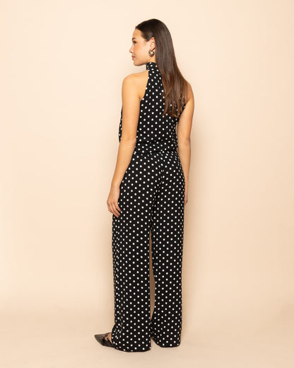 Women's Polka Dot Halter Top with Tie Neck and Backless Construction