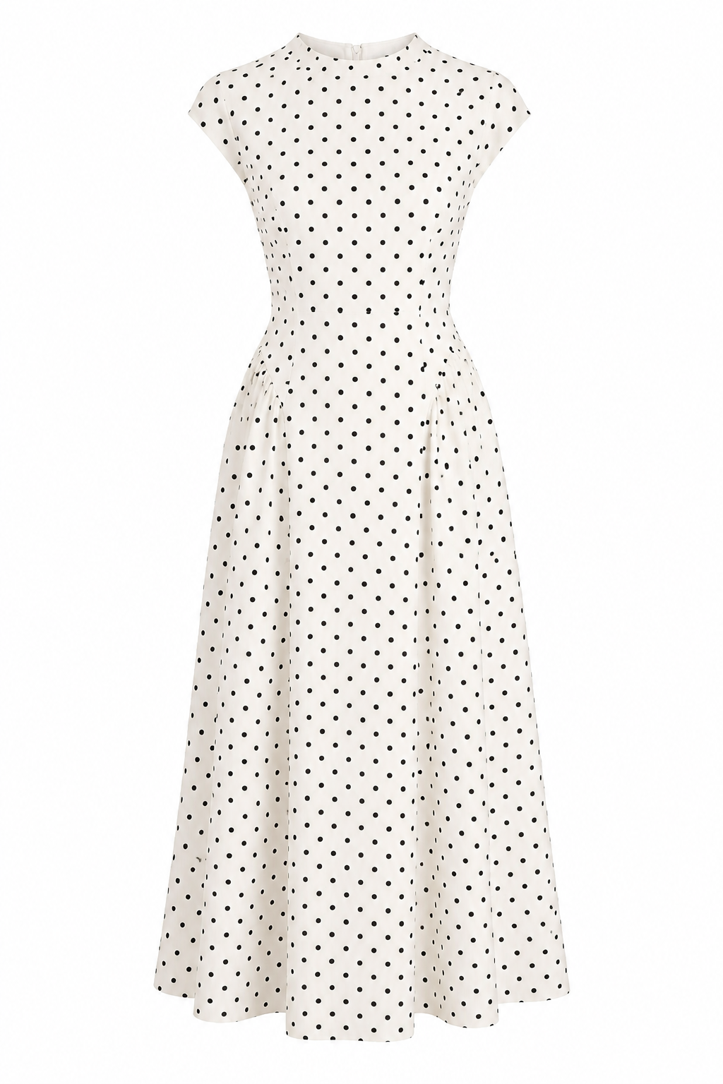 Women's Polka Dot High Neck Cap Sleeve Maxi Dress with A-Line Pleated Skirt