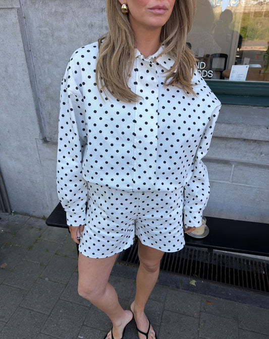 Senna | Women's Polka Dot Jacket with Button Front Closure and Relaxed Fit, Winter - White