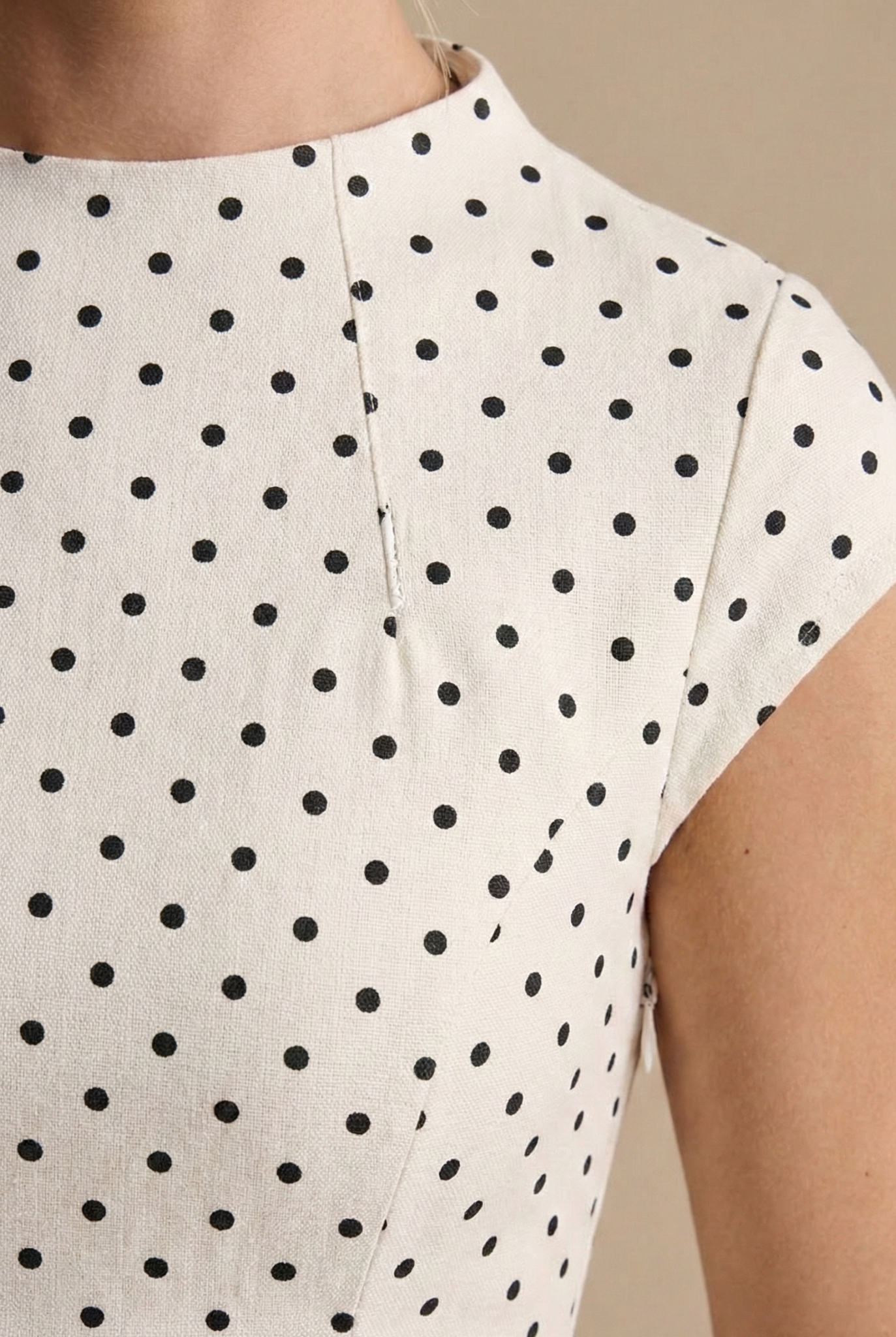 Women's Polka Dot Maxi Dress with High Neck Cap Sleeve and Full A-Line Skirt