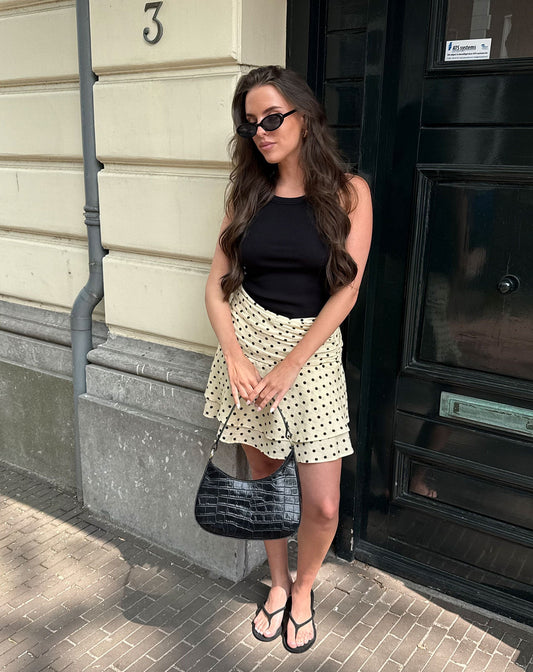 Charlie | Women's Polka Dot Mini Skirt with High Waist Butter Yellow, Summer - Yellow